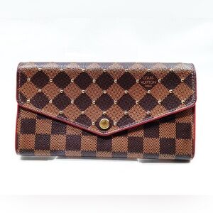 RARE! Louis Vuitton Damier Ebene Long Studded Sarah Wallet!  Red Interior!